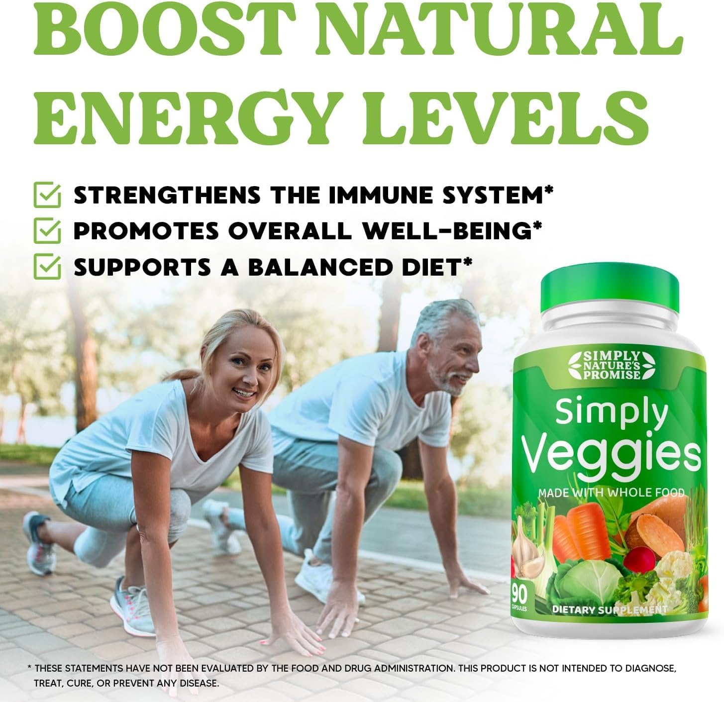 Whole Food Superfoods Veggie Capsules - 2 Month Supply - Packed with Beta Carotene & 18 Vegetables - Soy Free - Simply Nature's Promise