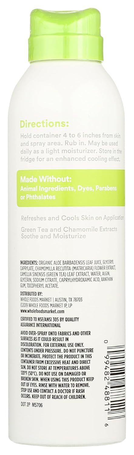 Whole Foods Market 365 Aloe Vera Spray After Sun 6 oz - Soothing and Hydrating Skin Relief
