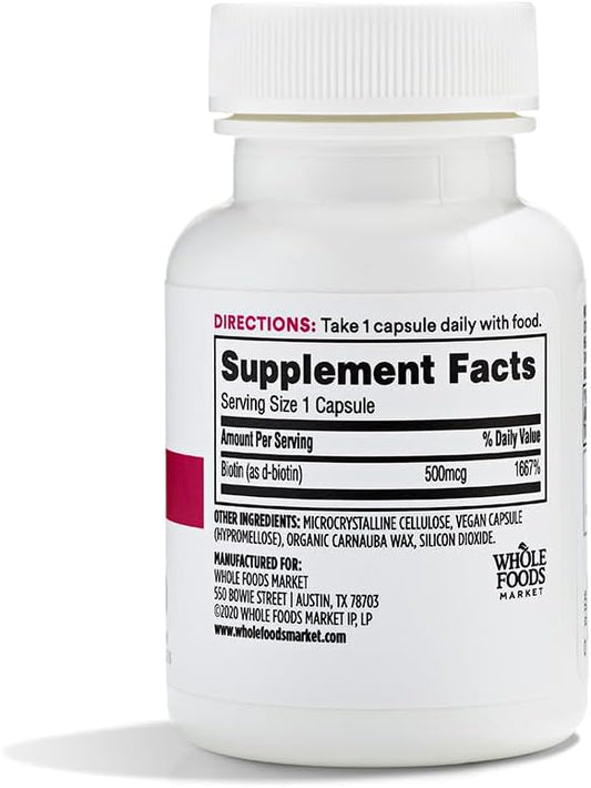 Whole Foods Market 365 Biotin 500MCG Veg Capsules - 60 Count (Pack of 2)