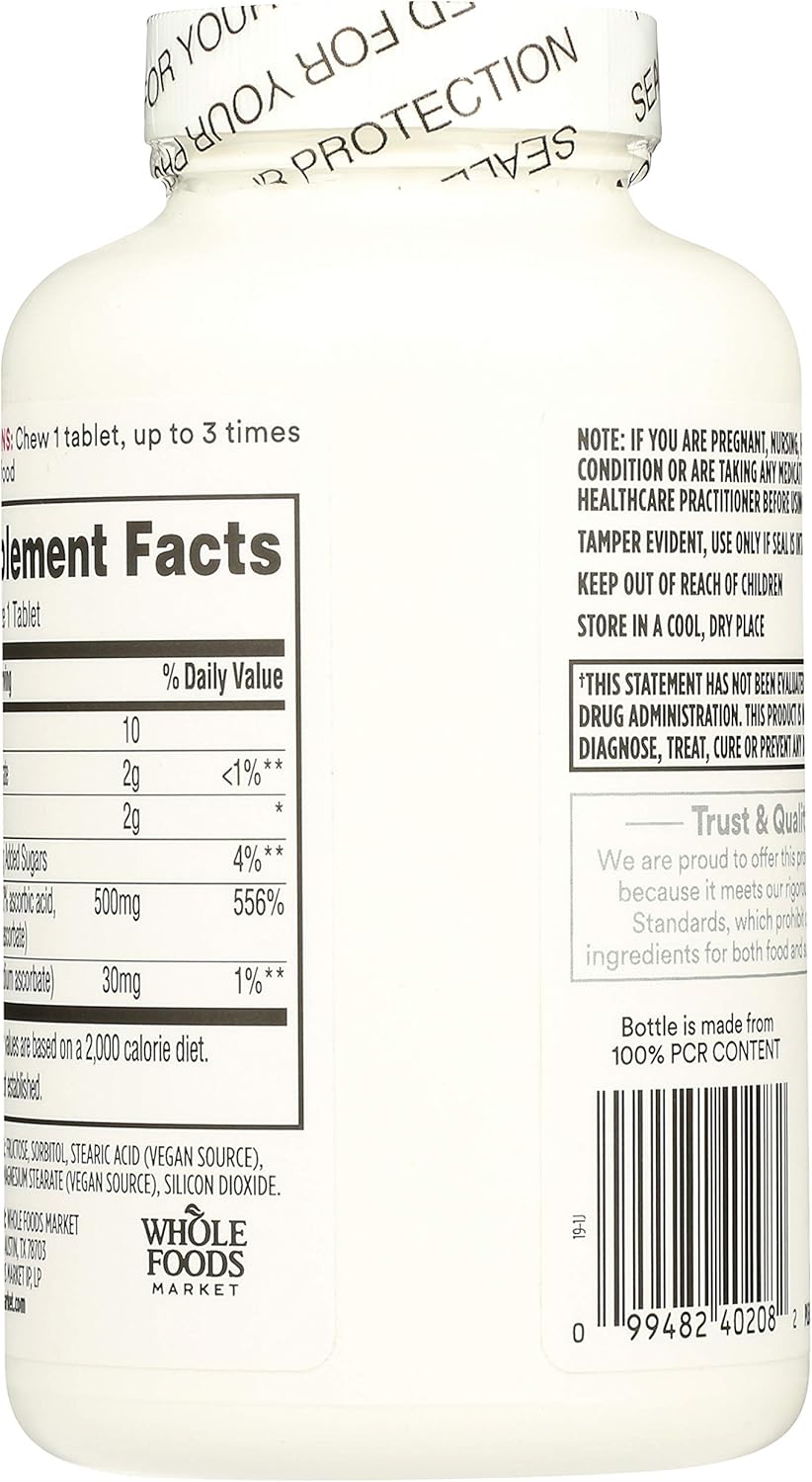 Whole Foods Market 365 Chewable Vitamin C 500mg - 100 Tablets x 2 Pack