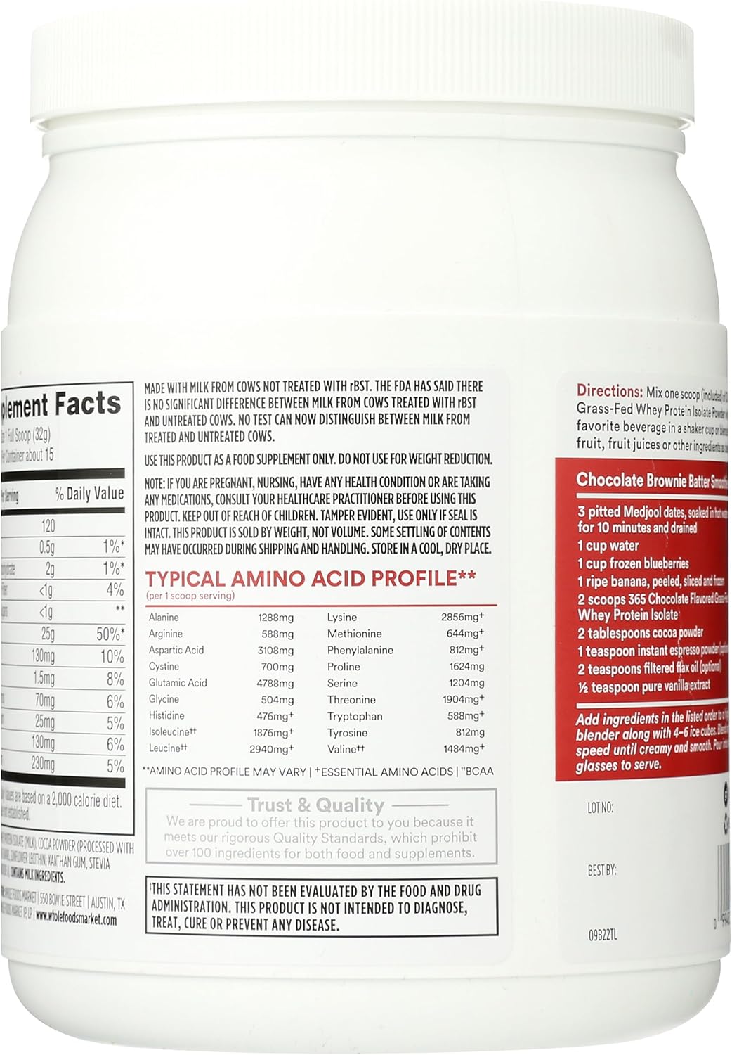 Whole Foods Market 365 Chocolate Whey Protein Isolate, 16.9 oz