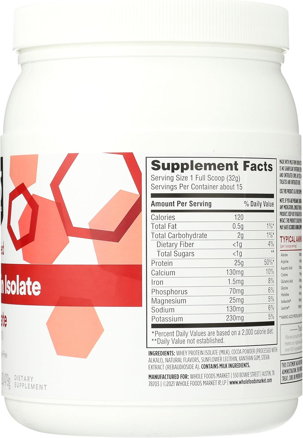 Whole Foods Market 365 Chocolate Whey Protein Isolate, 16.9 oz