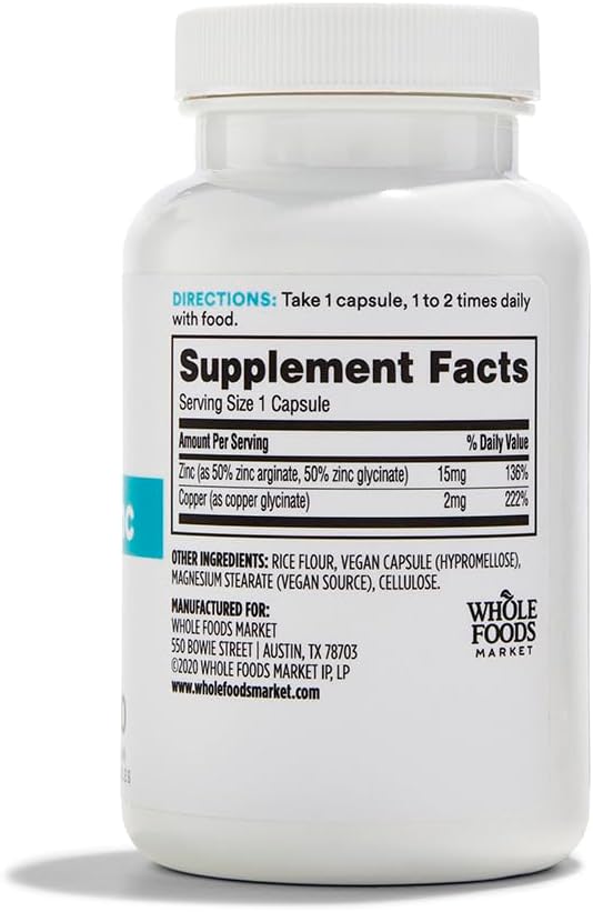 Whole Foods Market 365 Everyday Value Chelated Zinc plus Copper 120 ct Supplement