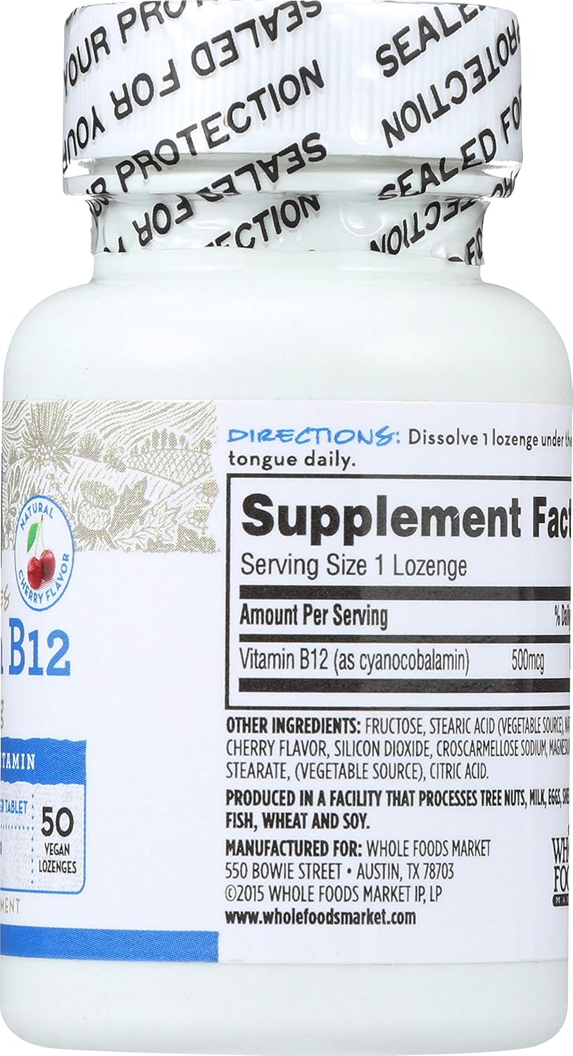 Whole Foods Market 365 Everyday Value Cherry Flavored Vitamin B12 500mcg Lozenges - 50 Count