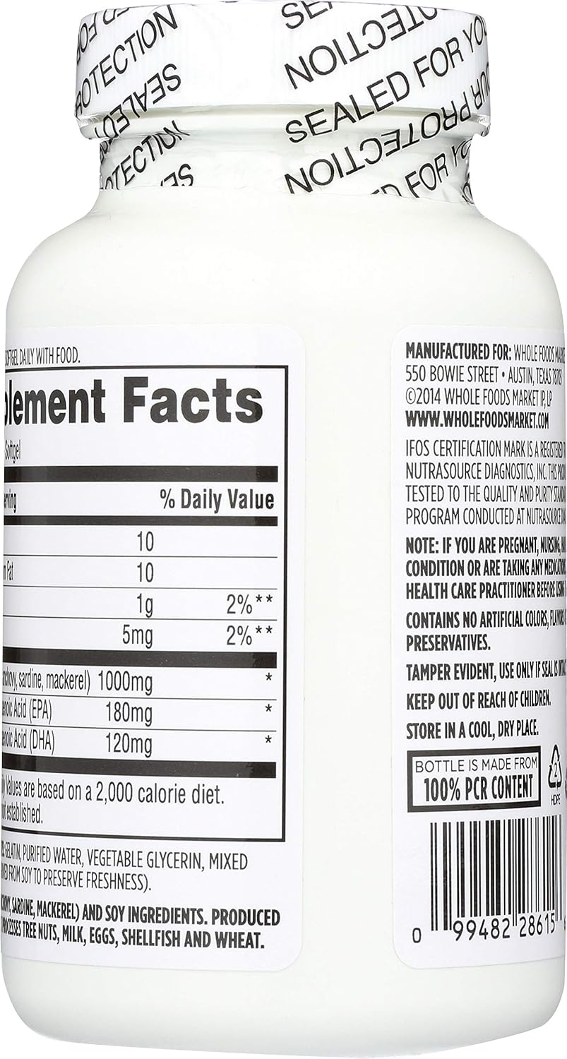 Whole Foods Market 365 Fish Oil Softgels 1000mg - 100 Count, Pack of 2