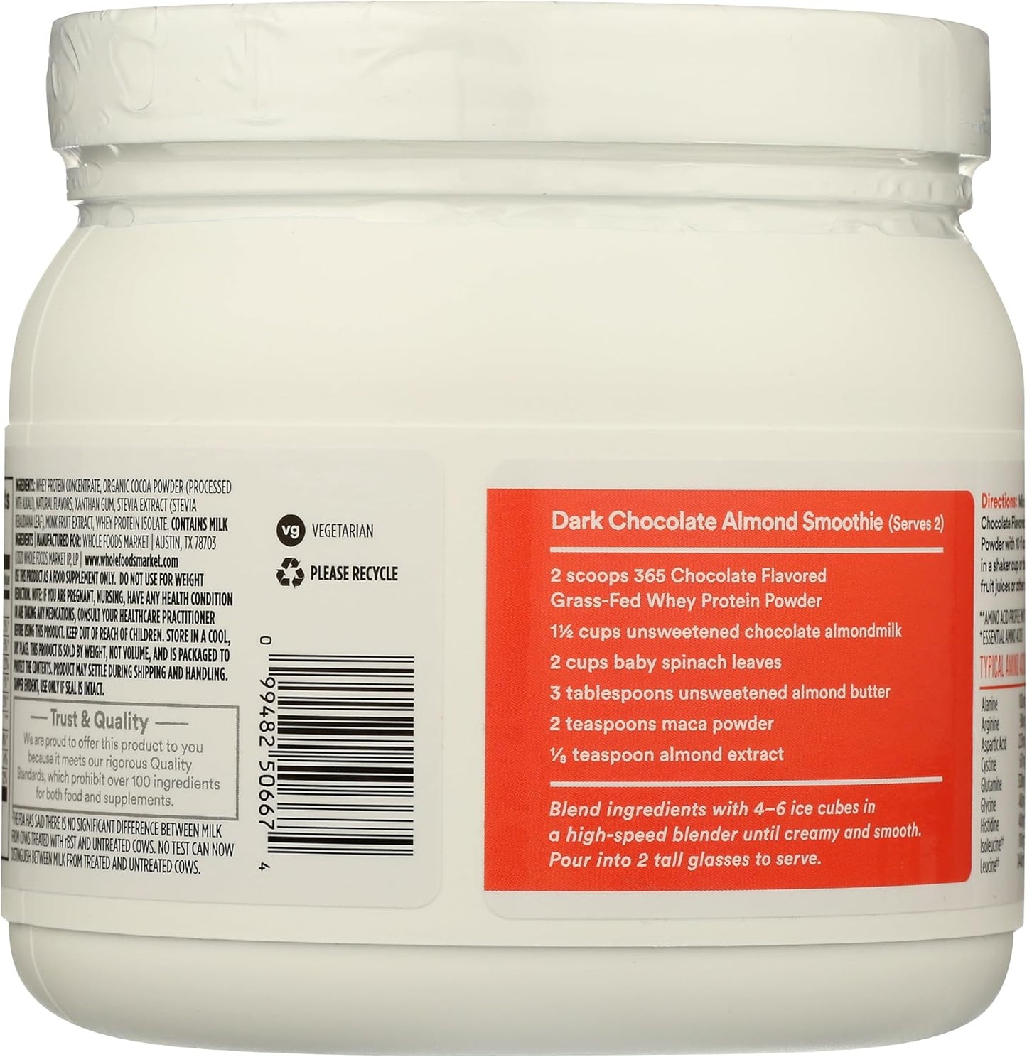 Whole Foods Market 365 Grassfed Chocolate Protein Whey Powder - 11.6 Ounce