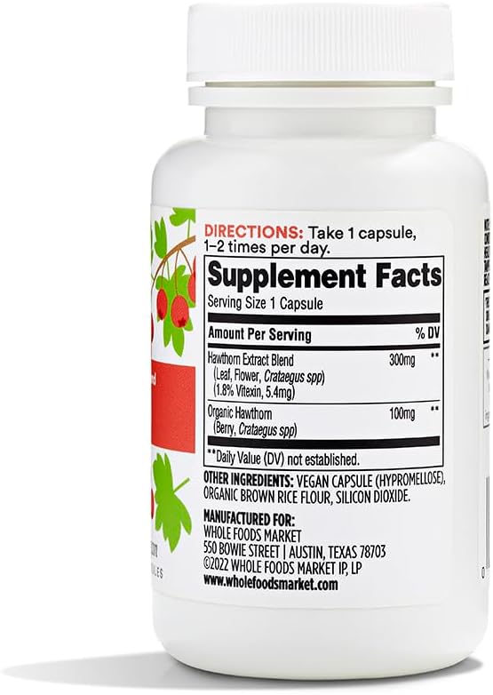 Whole Foods Market 365 Hawthorn Vegan Capsules - Heart Health Support - 60 Count x 2 Pack