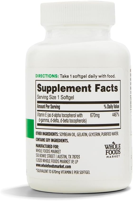 Whole Foods Market 365 High Potency Vitamin E 1000 IU Softgels - 60 Count