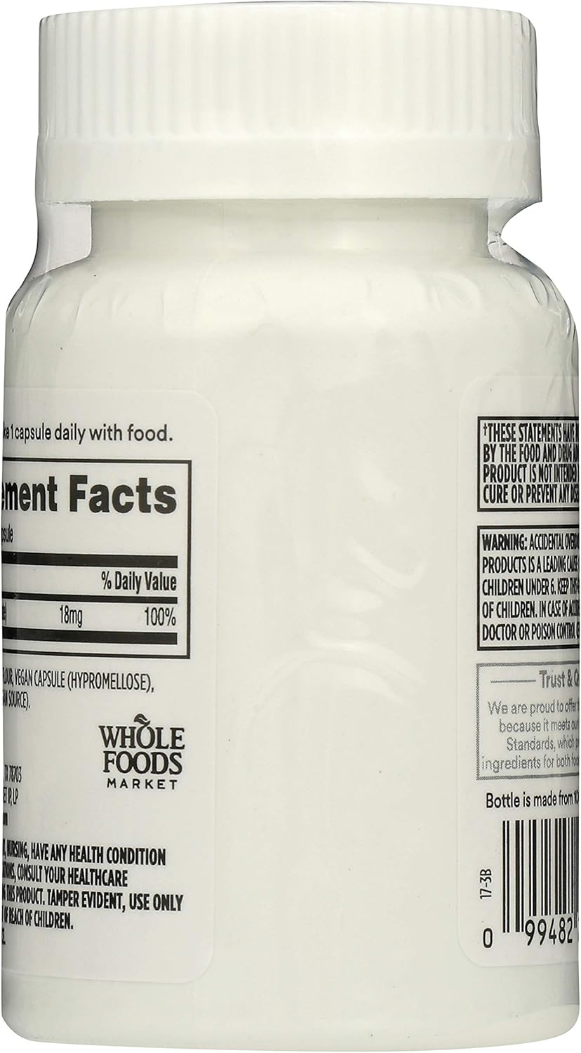 Whole Foods Market 365 Iron Chelated 18mg, 100 Veg Capsules x2 Pack, High Absorption Formula
