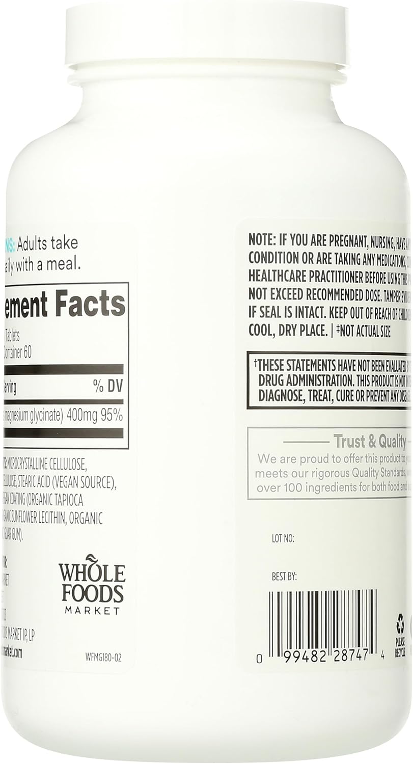 Whole Foods Market 365 Magnesium Glycinate 400 MG Capsules - 180 Count