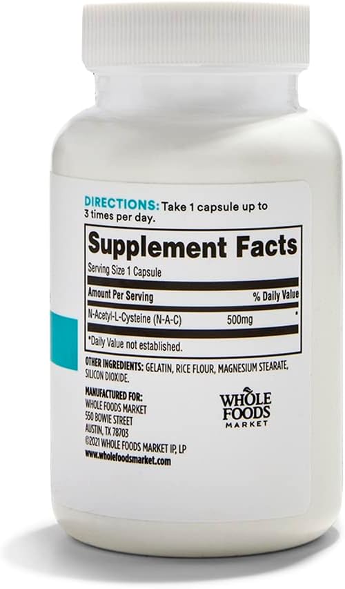 Whole Foods Market 365 N-Acetyl L-Cysteine 500 MG Capsules - 100 Count (Pack of 2)