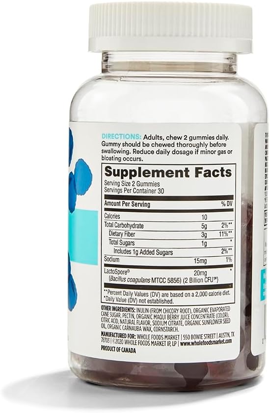 Whole Foods Market 365 Probiotic Fiber Gummies - Blue Raspberry Flavor, 60 Count