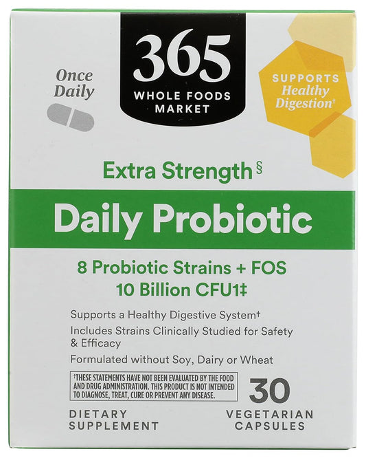 Whole Foods Market 365 Probiotic Prebiotic Extra Strength Adult Supplement 10Bn CFU, 30 Capsules