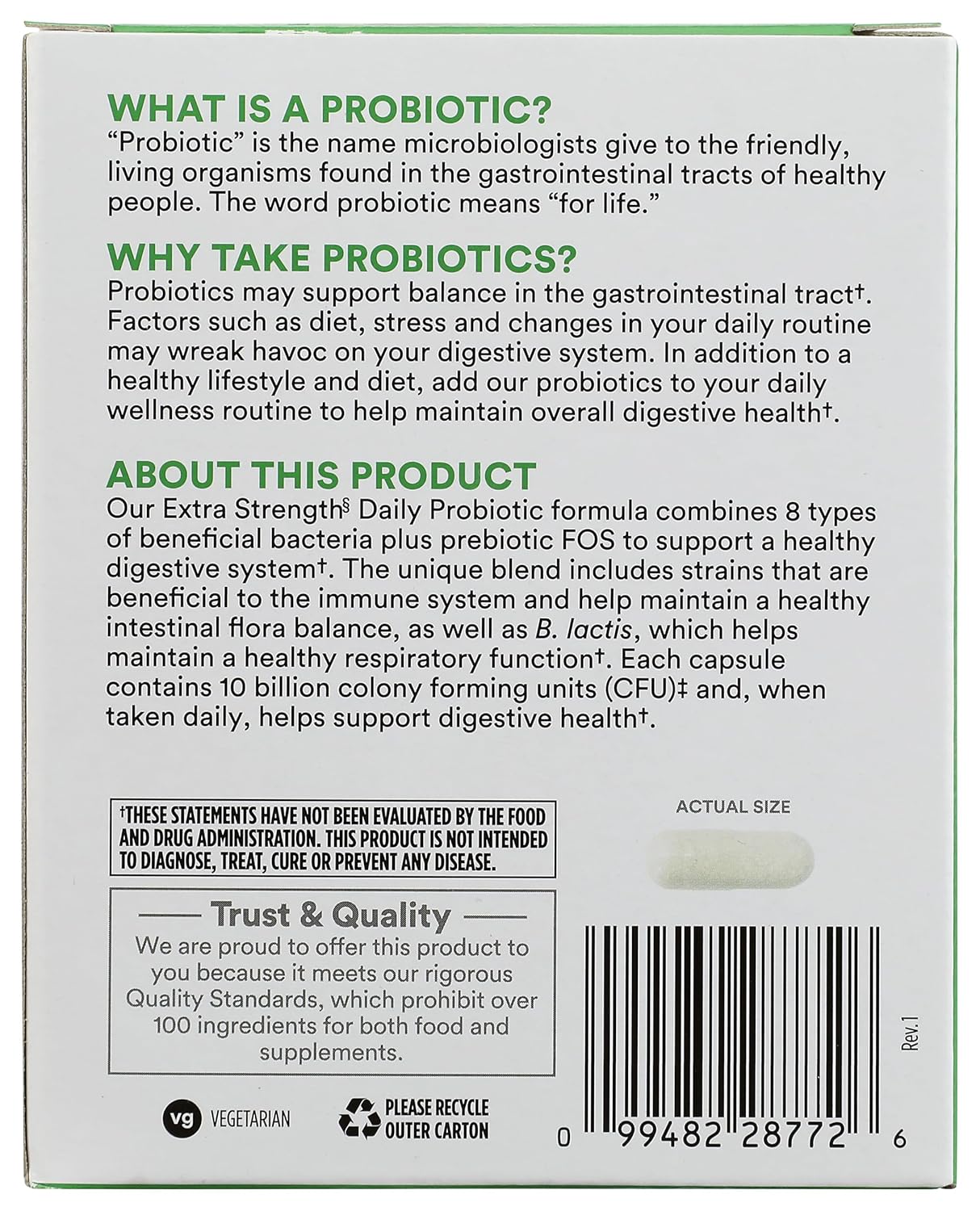 Whole Foods Market 365 Probiotic Prebiotic Extra Strength Adult Supplement 10Bn CFU, 30 Capsules