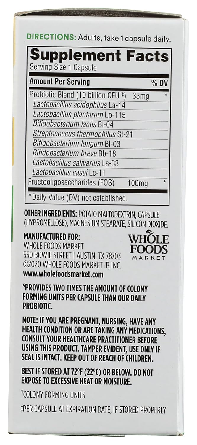 Whole Foods Market 365 Probiotic Prebiotic Extra Strength Adult Supplement 10Bn CFU, 30 Capsules