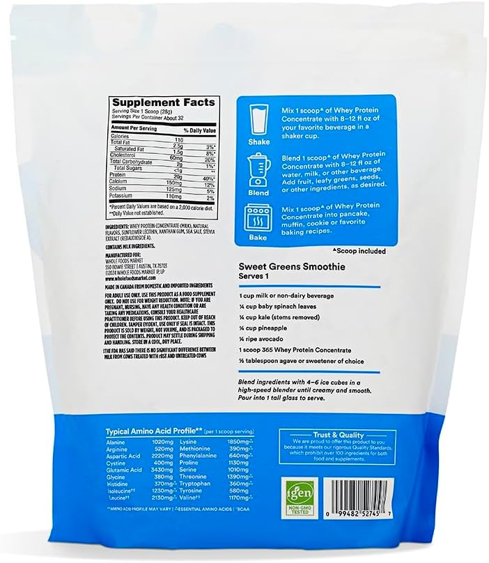 Whole Foods Market 365 Vanilla Whey Protein Powder - 32 OZ - Concentrate Formula
