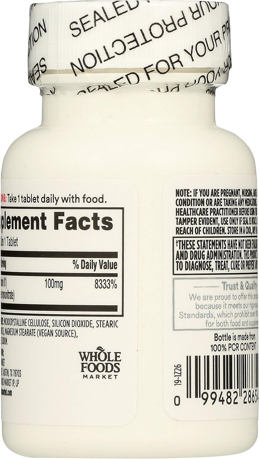 Whole Foods Market 365 Vitamin B1 100mg Tablets - 100 Count (Pack of 2)