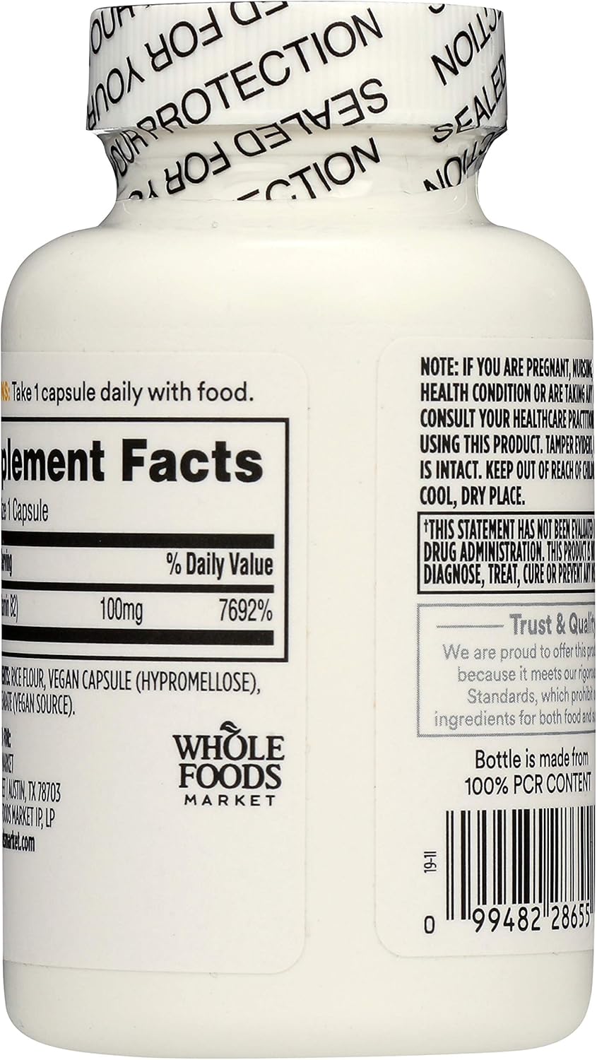 Whole Foods Market 365, Vitamin B2 100mg, 100 Veg Capsules - Pack of 2