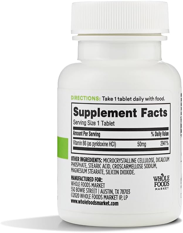 Whole Foods Market 365 Vitamin B6 50mg Tablets - Pack of 100 Tablets