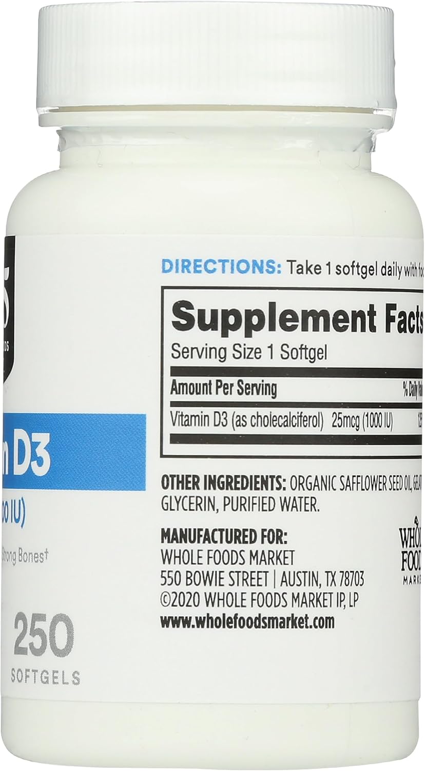 Whole Foods Market 365 Vitamin D3 1000 IU Softgels - 250 Count