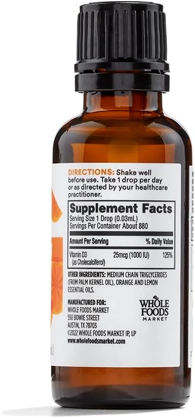 Whole Foods Market 365 Vitamin D3 Citrus Liquid Supplement - 1 Fl Oz (Pack of 2)