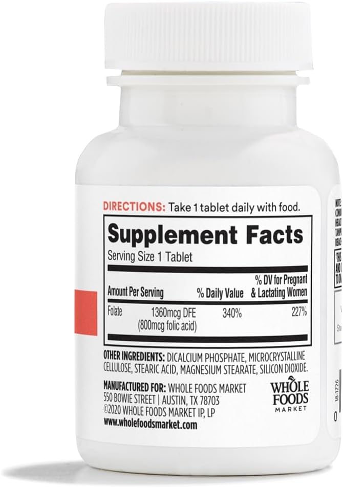 Whole Foods Market Folic Acid 800MCG Tablets - 250 Count