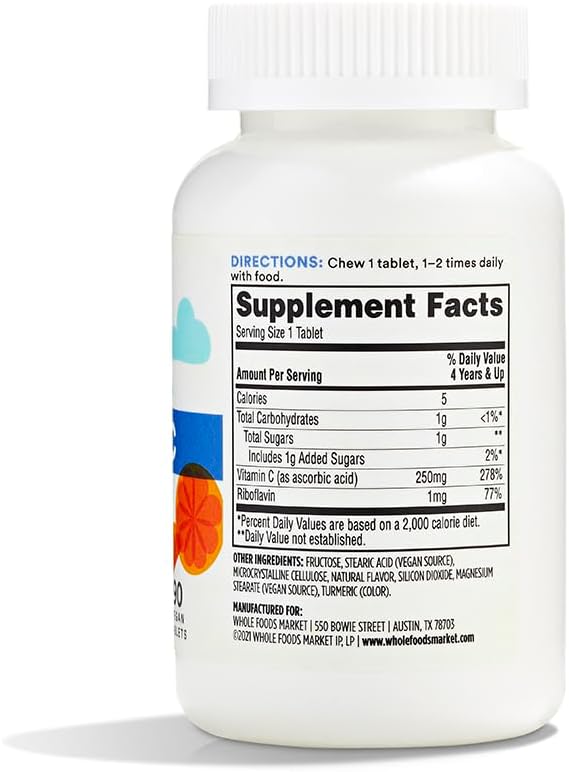 Whole Foods Market Kids Essentials Chewable Vitamin C, 365-Day Supply (180 Count)