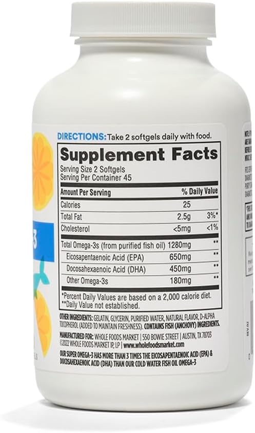 Whole Foods Market Super Omega 3 Softgels - 1280 Mg, 90 Count
