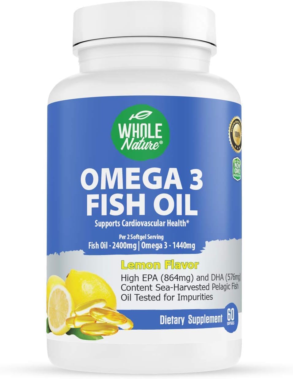 Whole Nature K2+D3 with Bioperine, Calcium, and Omega 3 Fish Oil for Heart, Bone, Joint, and Brain Health
