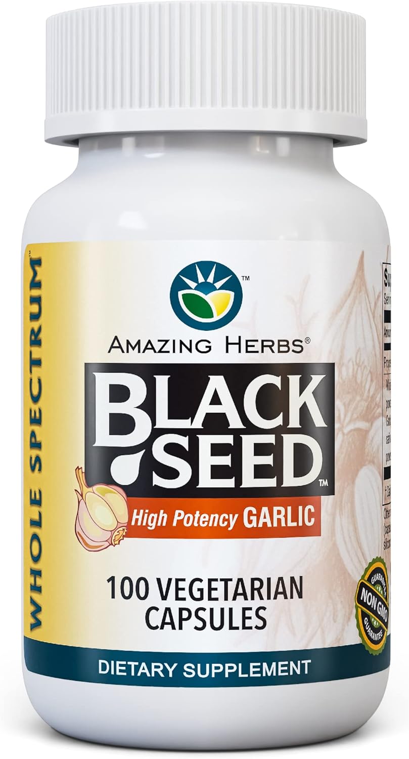 Whole Spectrum Black Seed & High Potency Garlic Capsules - Vegan, Gluten-Free, Non-GMO - Supports Immune System, Lung Function & Cardiovascular Health - 100 Count