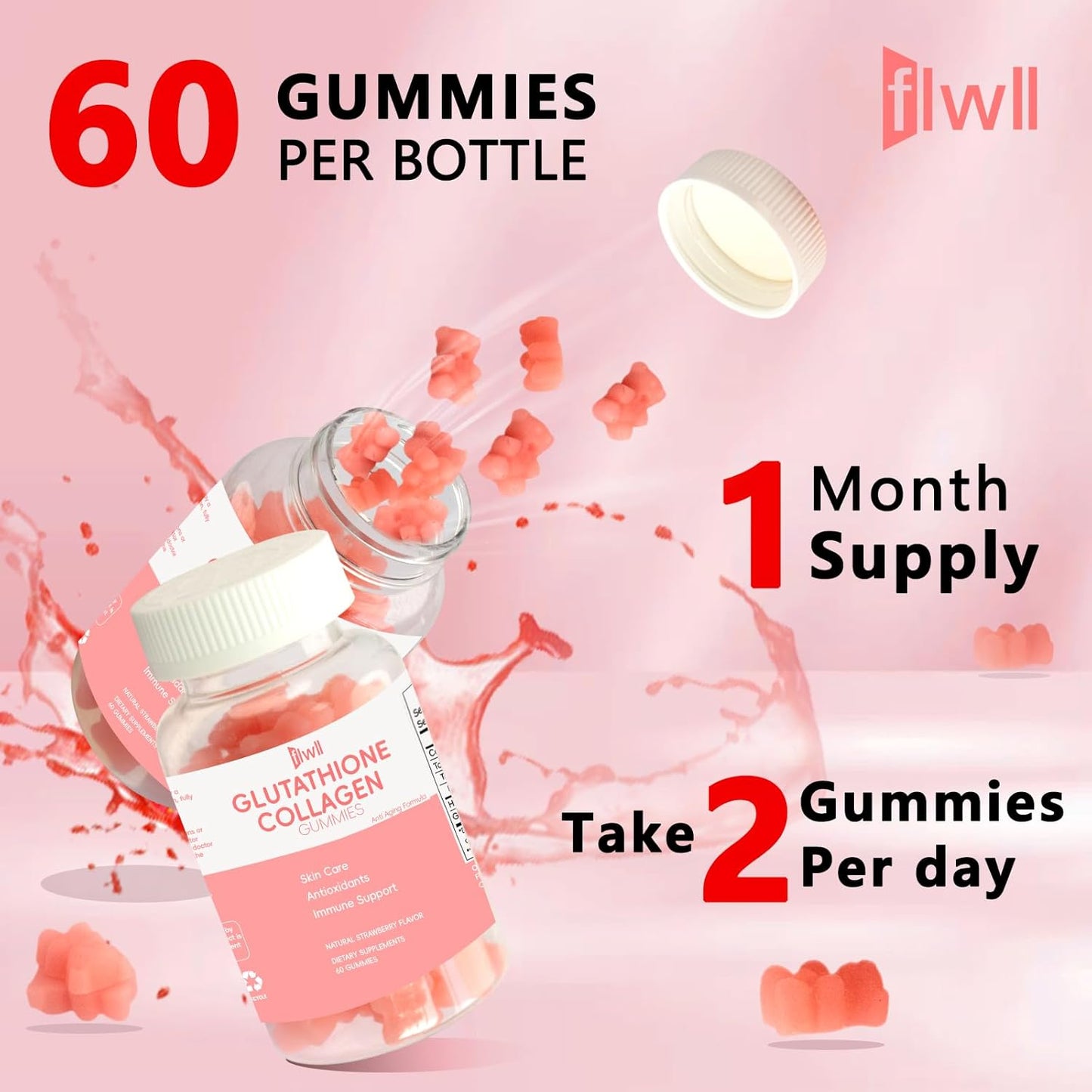 Whoyun Glutathione Collagen Gummies | Skin Health Formula with Glutathione & Collagen | Reduce Wrinkles, Boost Immunity | 60 Gummies