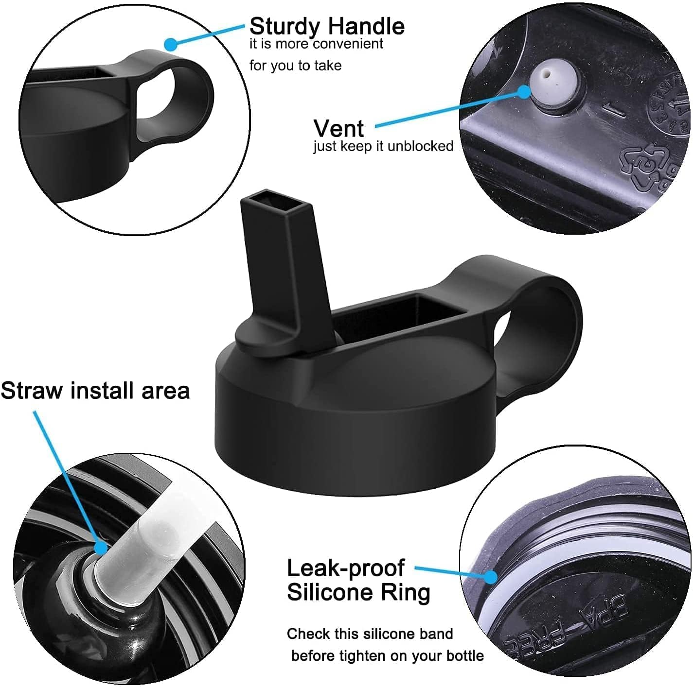 Wide Mouth Straw Lid Compatible with Most Sports Water Bottles for Easy Hydration