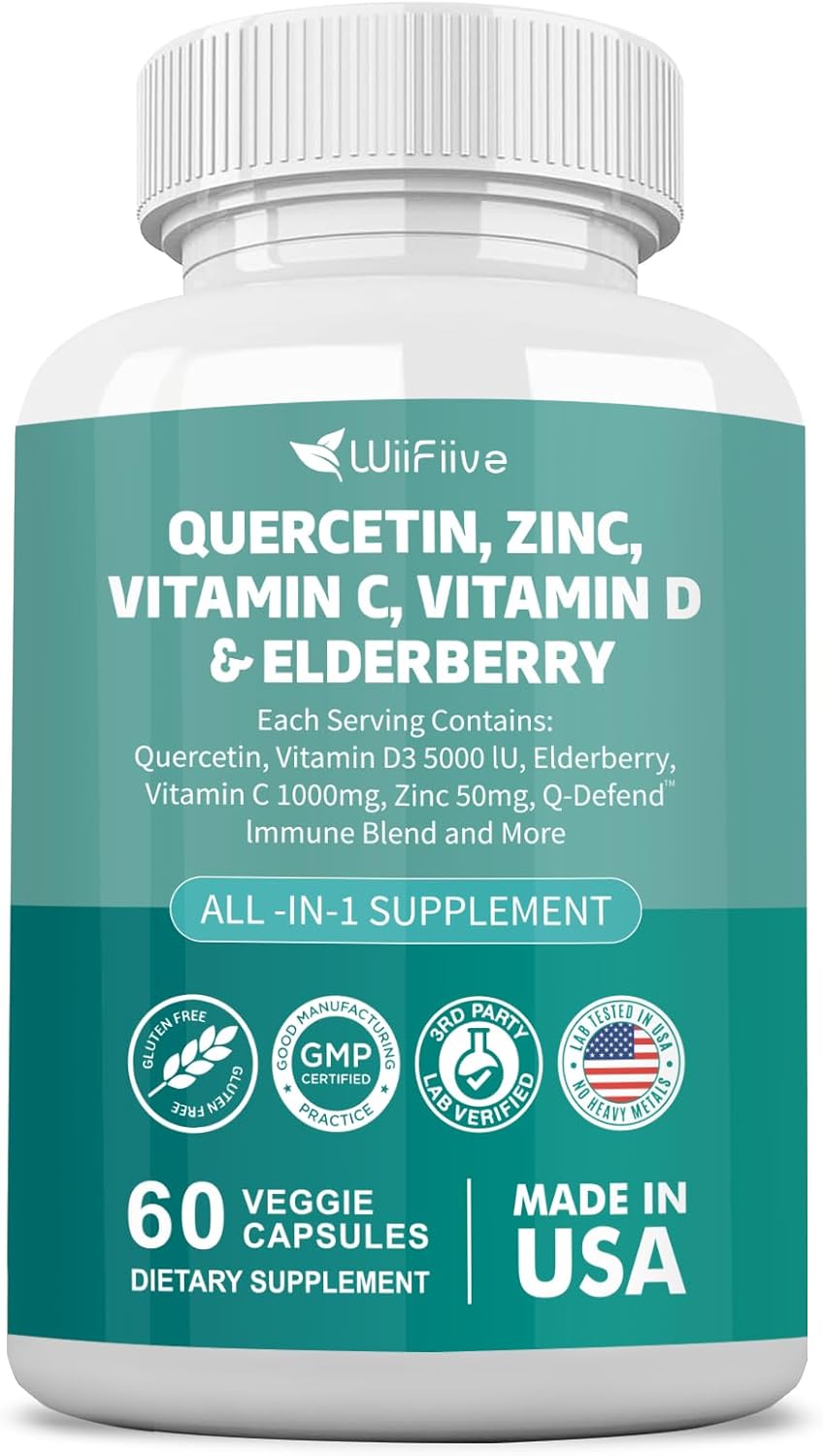 WiiFiive Immune Support Supplement with Quercetin, Zinc, Vitamin C, D3, Turmeric, Elderberry, Reishi, Nettle, Artemisinin - 60 Count
