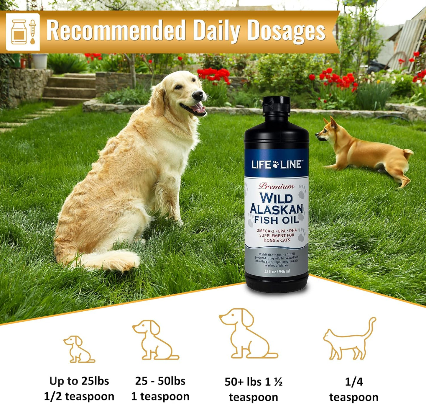 Wild Alaskan Fish Oil Omega-3 Supplement for Pets - Promotes Skin & Coat Health, Brain Function, Eye & Heart Health - 32oz Bottle