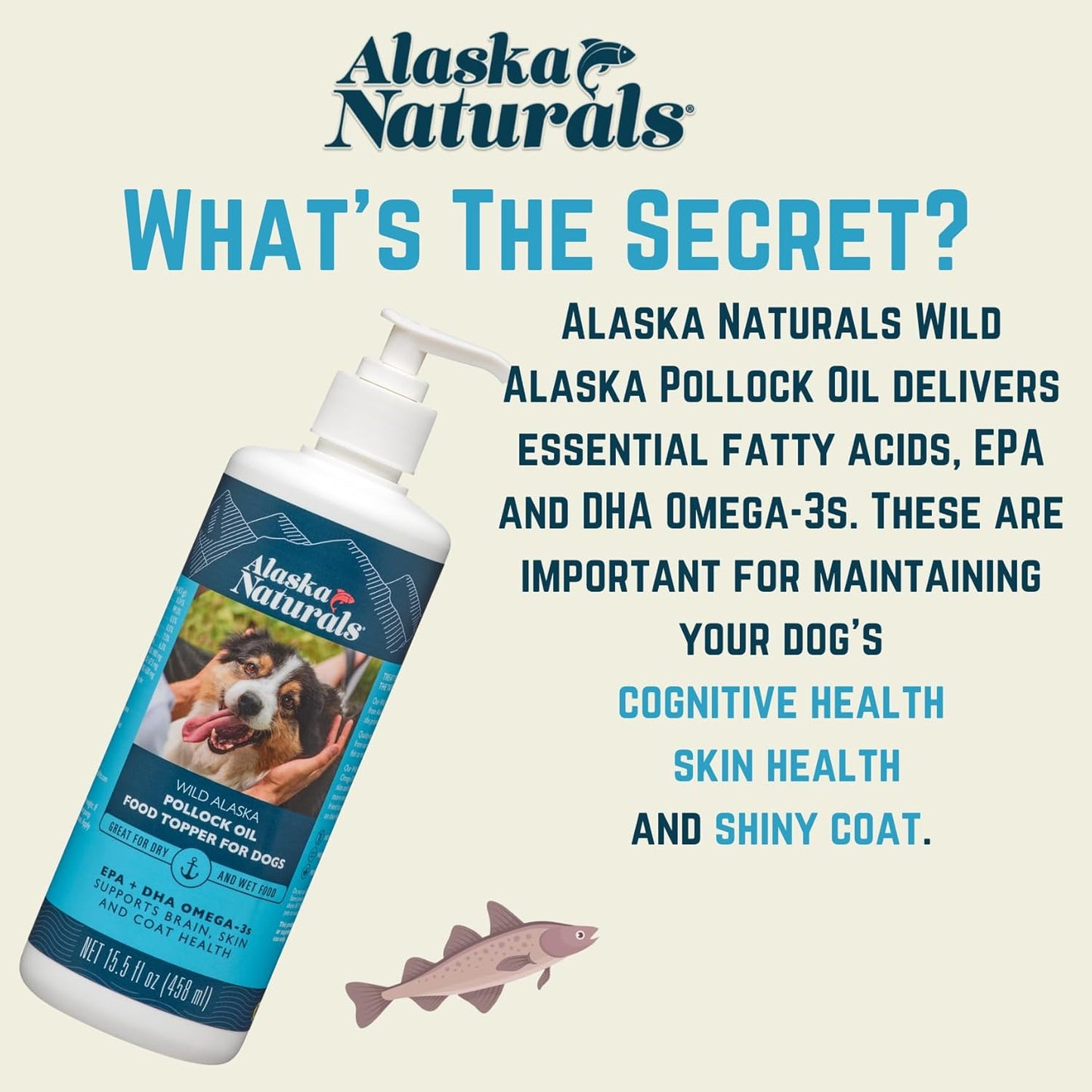 Wild Alaskan Fish Oil Supplement for Dogs Skin and Coat | EPA DHA Omega 3 Fatty Acids Liquid Topper 32 oz Pump - Sustainable by Alaska Naturals