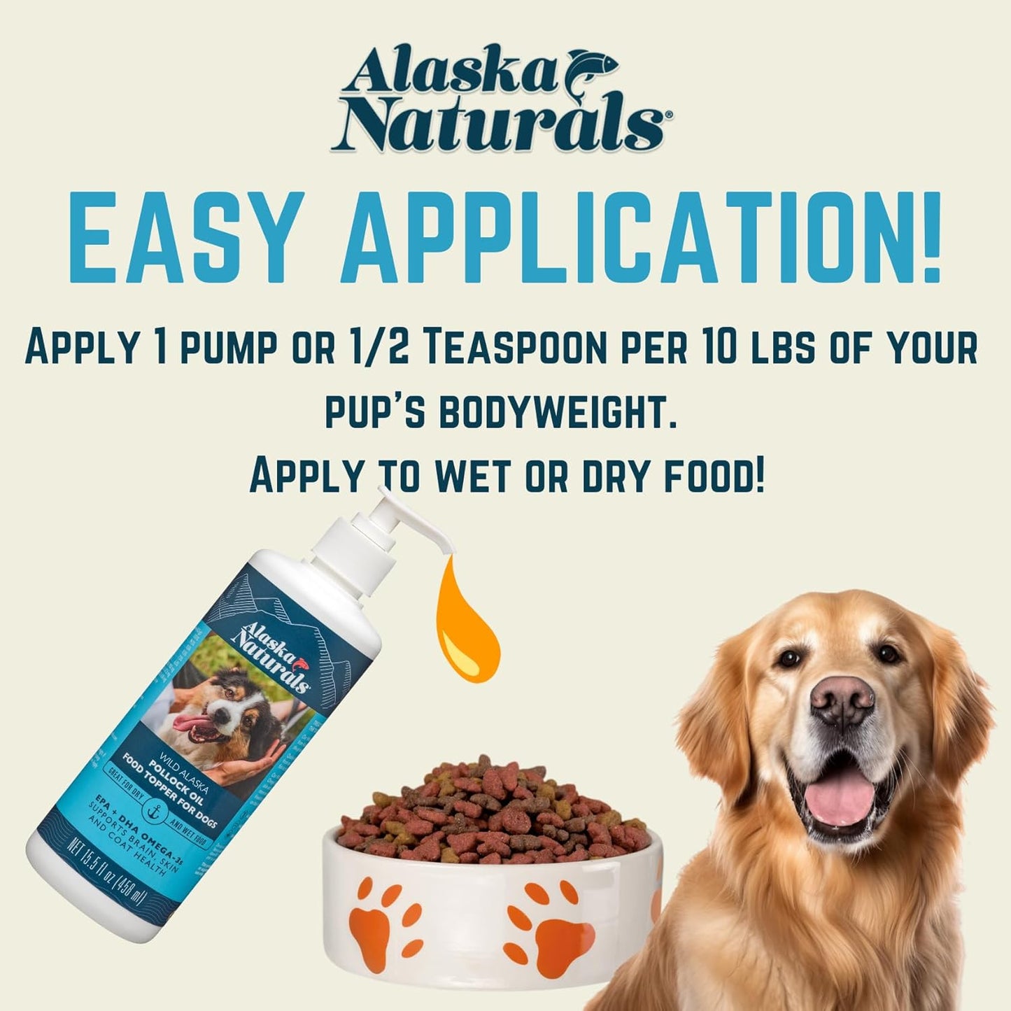 Wild Alaskan Fish Oil Supplement for Dogs Skin and Coat | EPA DHA Omega 3 Fatty Acids Liquid Topper 32 oz Pump - Sustainable by Alaska Naturals