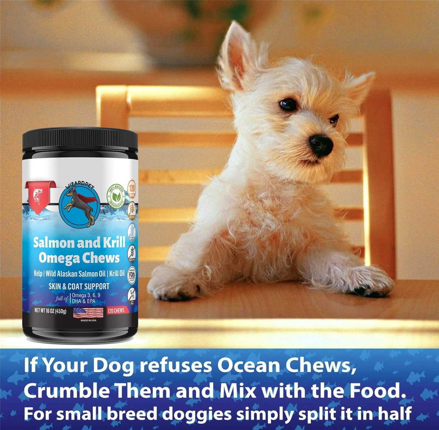 Wild Alaskan Salmon Krill Oil Chews for Dogs - Omega 3 6 9 Supplement for Skin Coat Joints - Allergy Relief - Reduce Shedding - Made in USA
