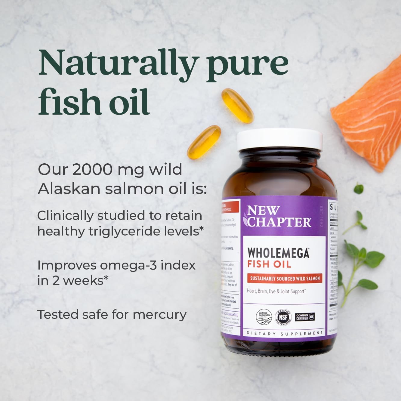 Wild Alaskan Salmon Oil Fish Oil Supplement with Omega-3, Vitamin D3, and Astaxanthin - Sustainably Caught - 120 Softgels, 1000mg