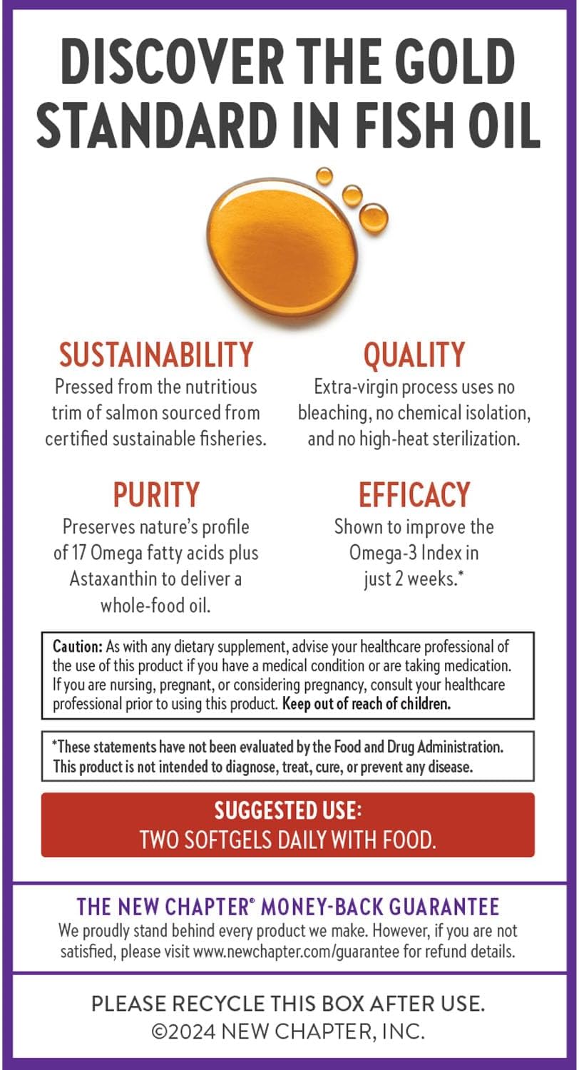 Wild Alaskan Salmon Oil Fish Oil Supplement with Omega-3, Vitamin D3, and Astaxanthin - Sustainably Caught - 120 Softgels, 1000mg