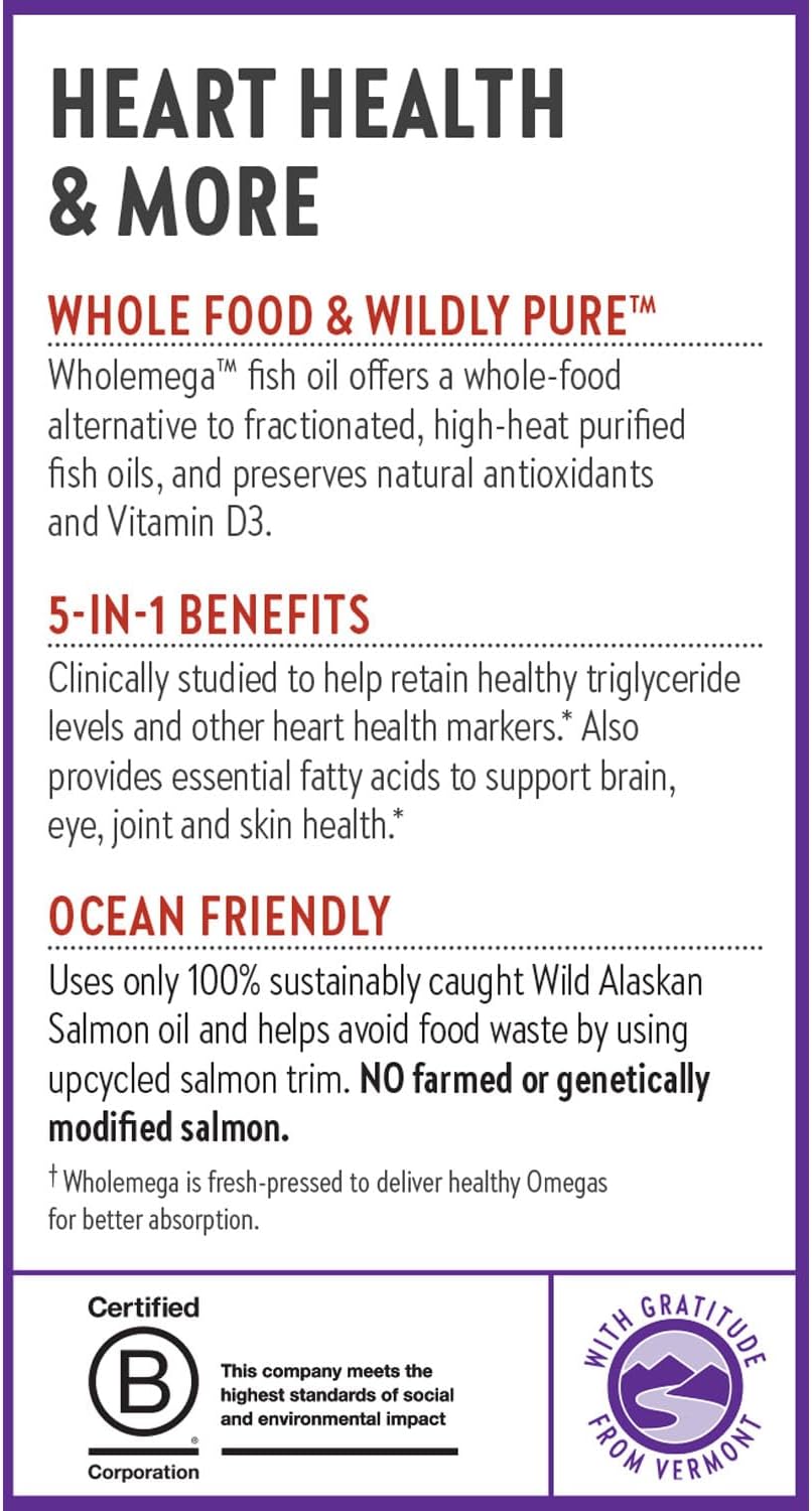 Wild Alaskan Salmon Oil Fish Oil Supplement with Omega-3, Vitamin D3, and Astaxanthin - Sustainably Caught - 120 Softgels, 1000mg
