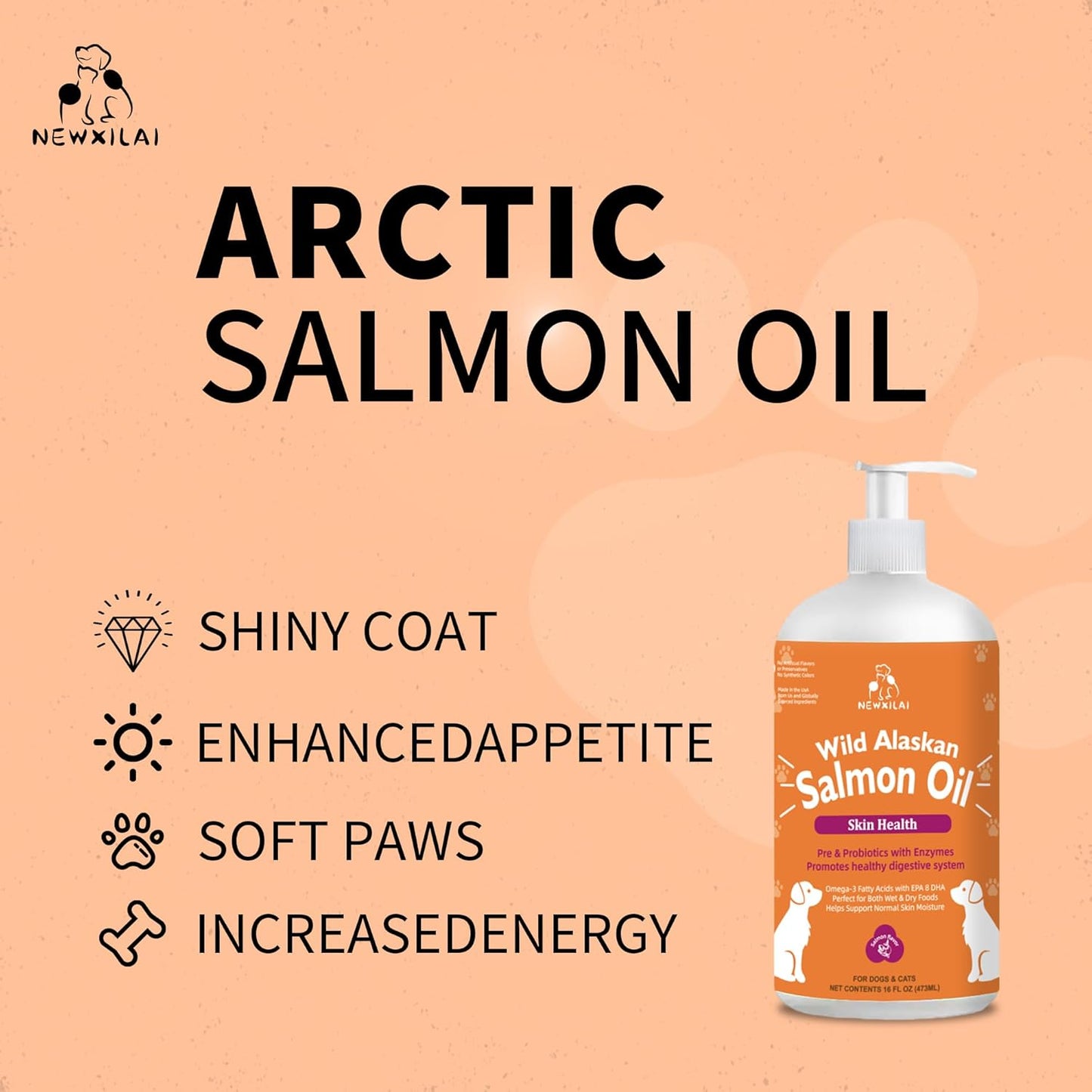 Wild Alaskan Salmon Oil for Dogs & Cats - Omega 3 EPA DHA Liquid Supplement - Skin & Coat, Joint Health, Allergy Relief - Pump Bottle Formula