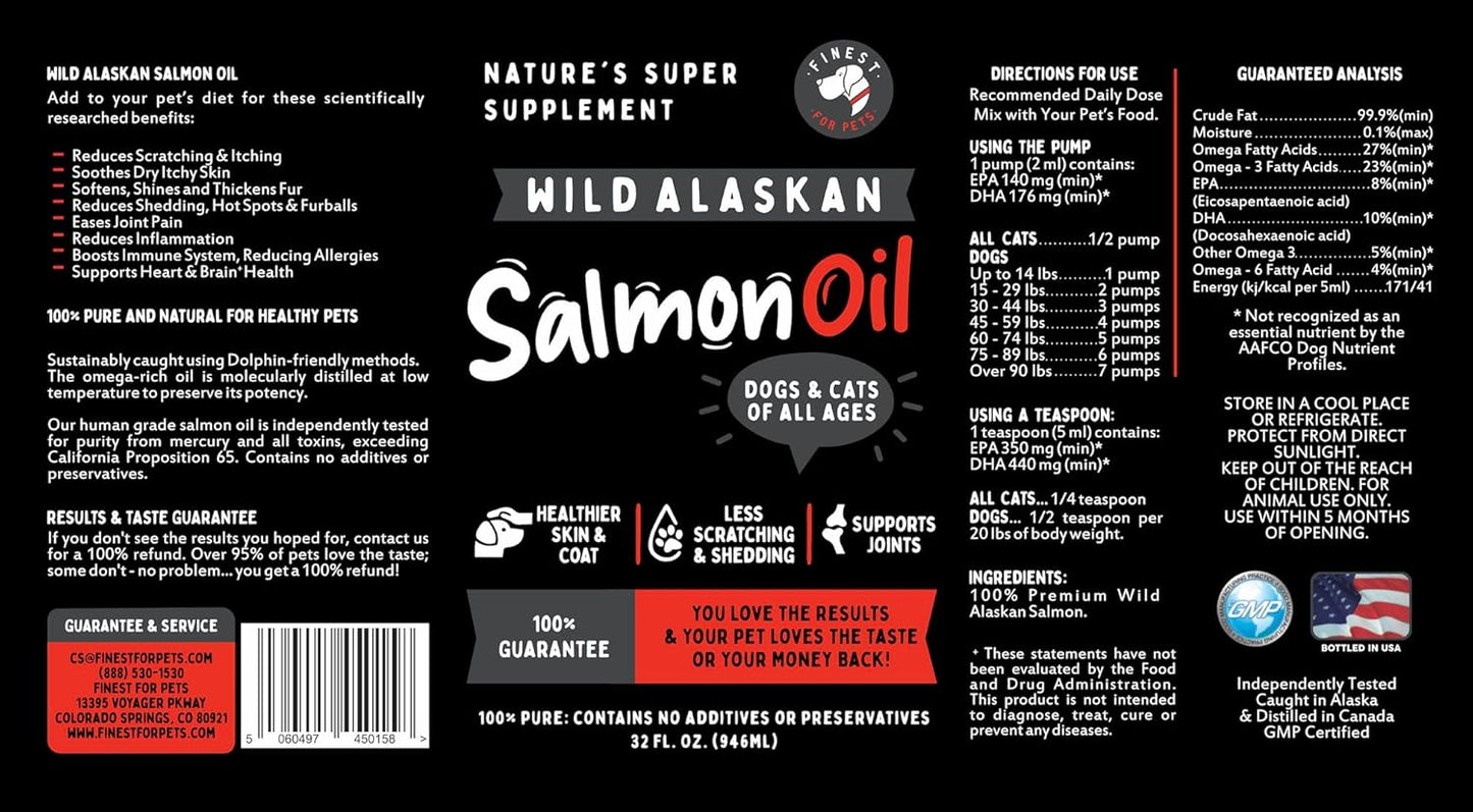 Wild Alaskan Salmon Oil for Dogs & Cats - Omega 3 Skin & Coat Supplement - Supports Joint & Heart Health - 32 oz