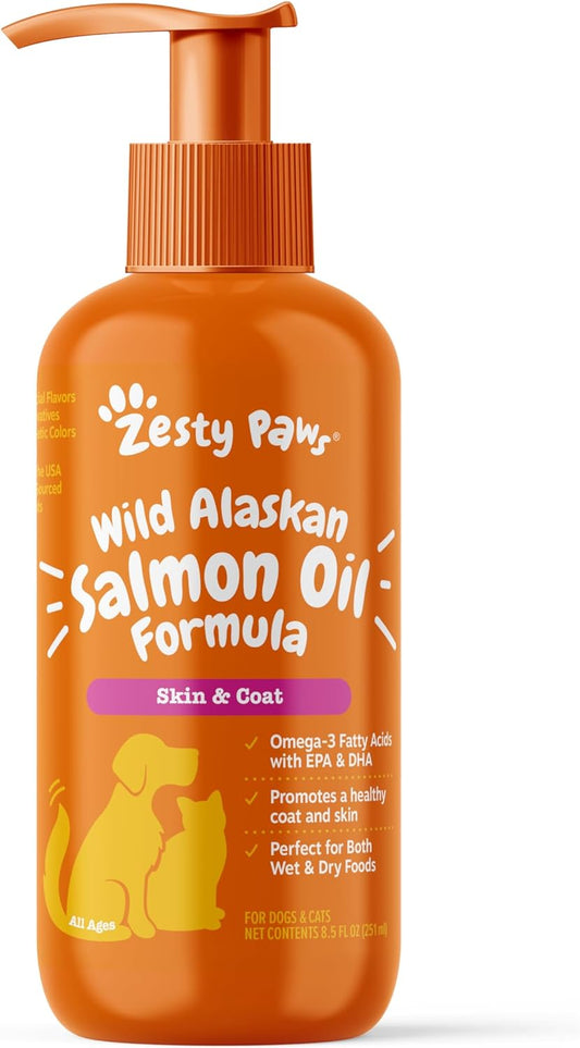 Wild Alaskan Salmon Oil Liquid Supplement for Dogs & Cats - Omega 3 Skin & Coat Support - Natural EPA + DHA Fatty Acids for Pets - Joint, Immune, Heart Health - 8.5oz