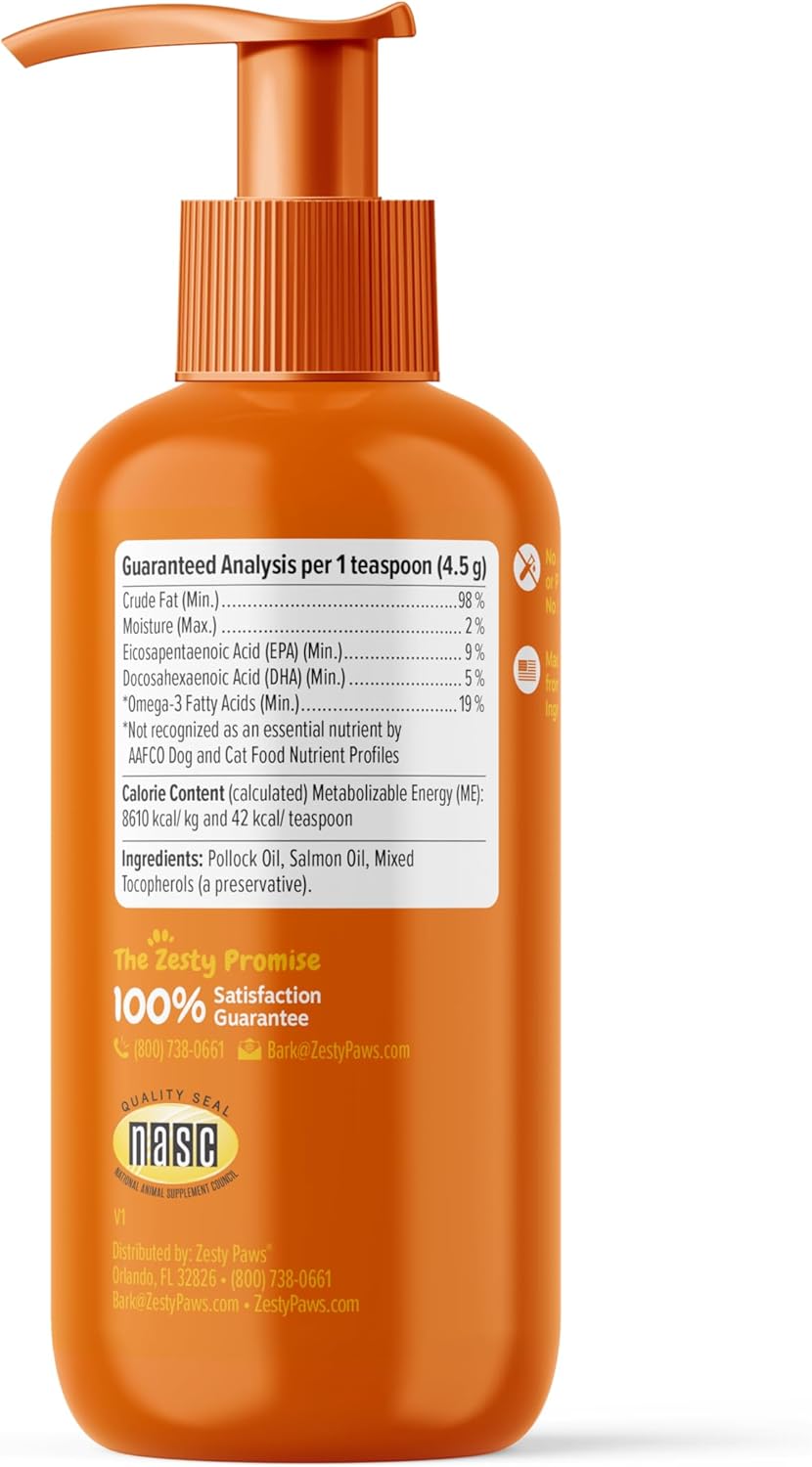 Wild Alaskan Salmon Oil Liquid Supplement for Dogs & Cats - Omega 3 Skin & Coat Support - Natural EPA + DHA Fatty Acids for Pets - Joint, Immune, Heart Health - 8.5oz