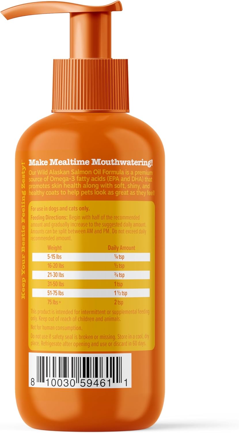 Wild Alaskan Salmon Oil Liquid Supplement for Dogs & Cats - Omega 3 Skin & Coat Support - Natural EPA + DHA Fatty Acids for Pets - Joint, Immune, Heart Health - 8.5oz