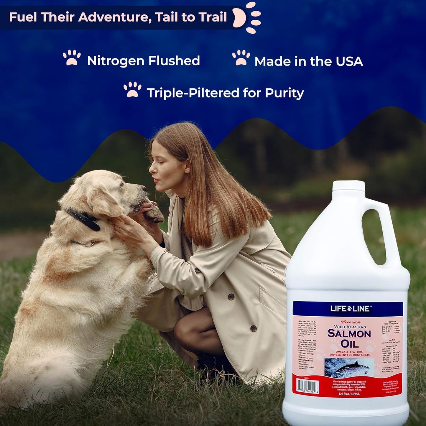 Wild Alaskan Salmon Oil Omega-3 Supplement for Skin & Coat - 128 oz for Dogs & Cats - Supports Brain, Eye & Heart Health