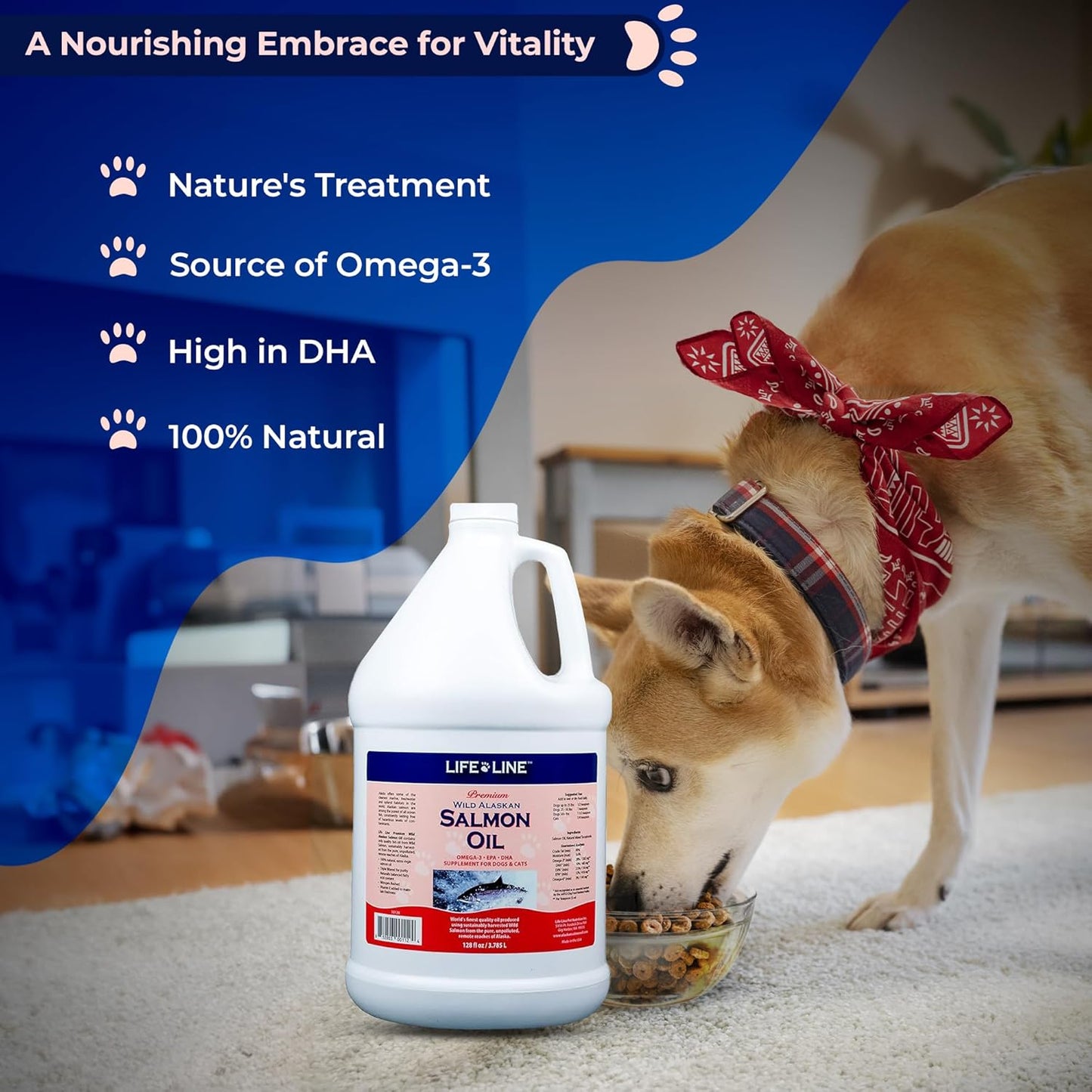 Wild Alaskan Salmon Oil Omega-3 Supplement for Skin & Coat - 128 oz for Dogs & Cats - Supports Brain, Eye & Heart Health