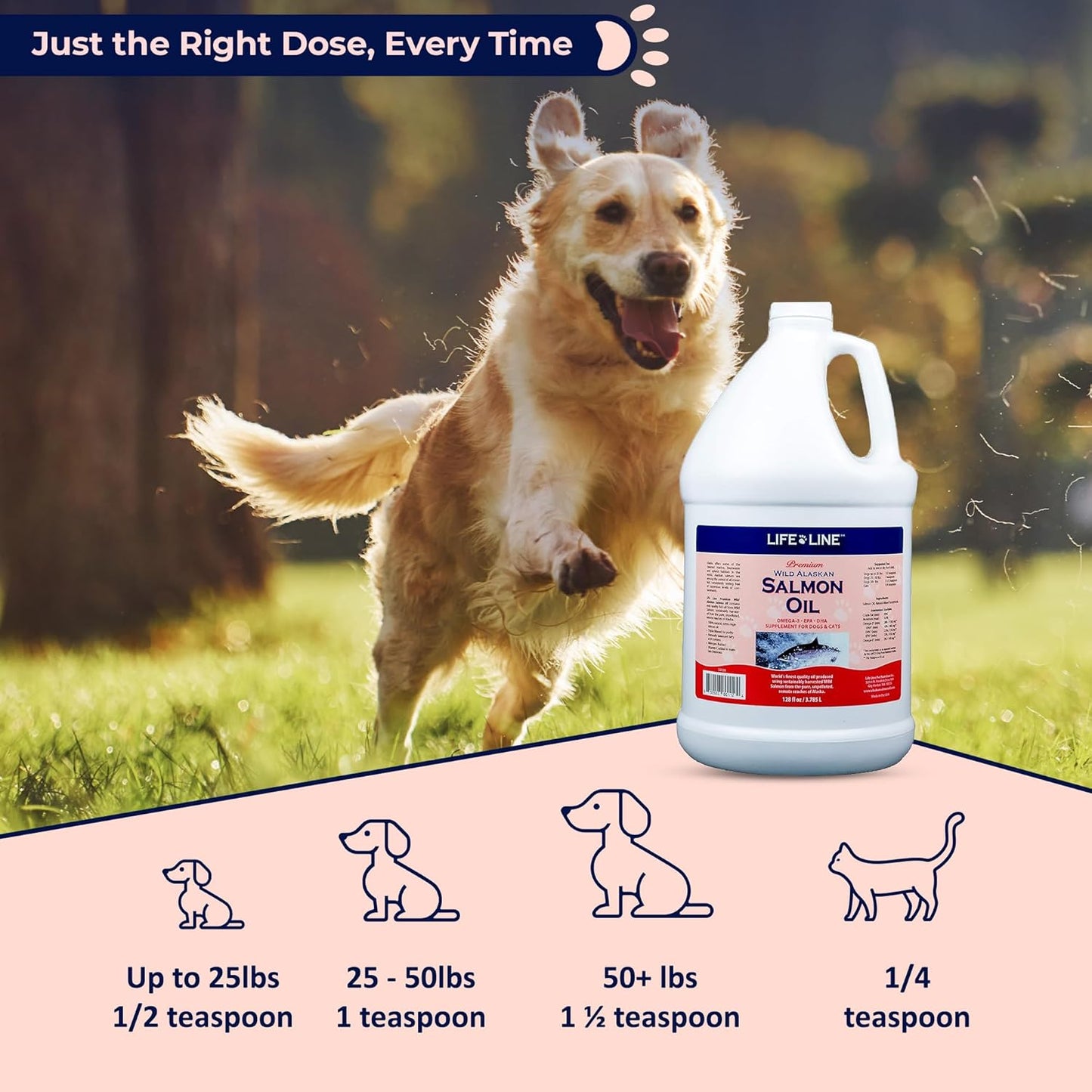 Wild Alaskan Salmon Oil Omega-3 Supplement for Skin & Coat - 128 oz for Dogs & Cats - Supports Brain, Eye & Heart Health