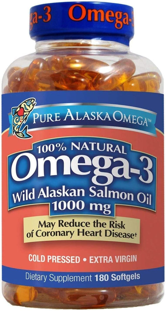 Wild Alaskan Salmon Oil Softgels - 1000mg, 180-Count - Pure Omega-3 from Alaska