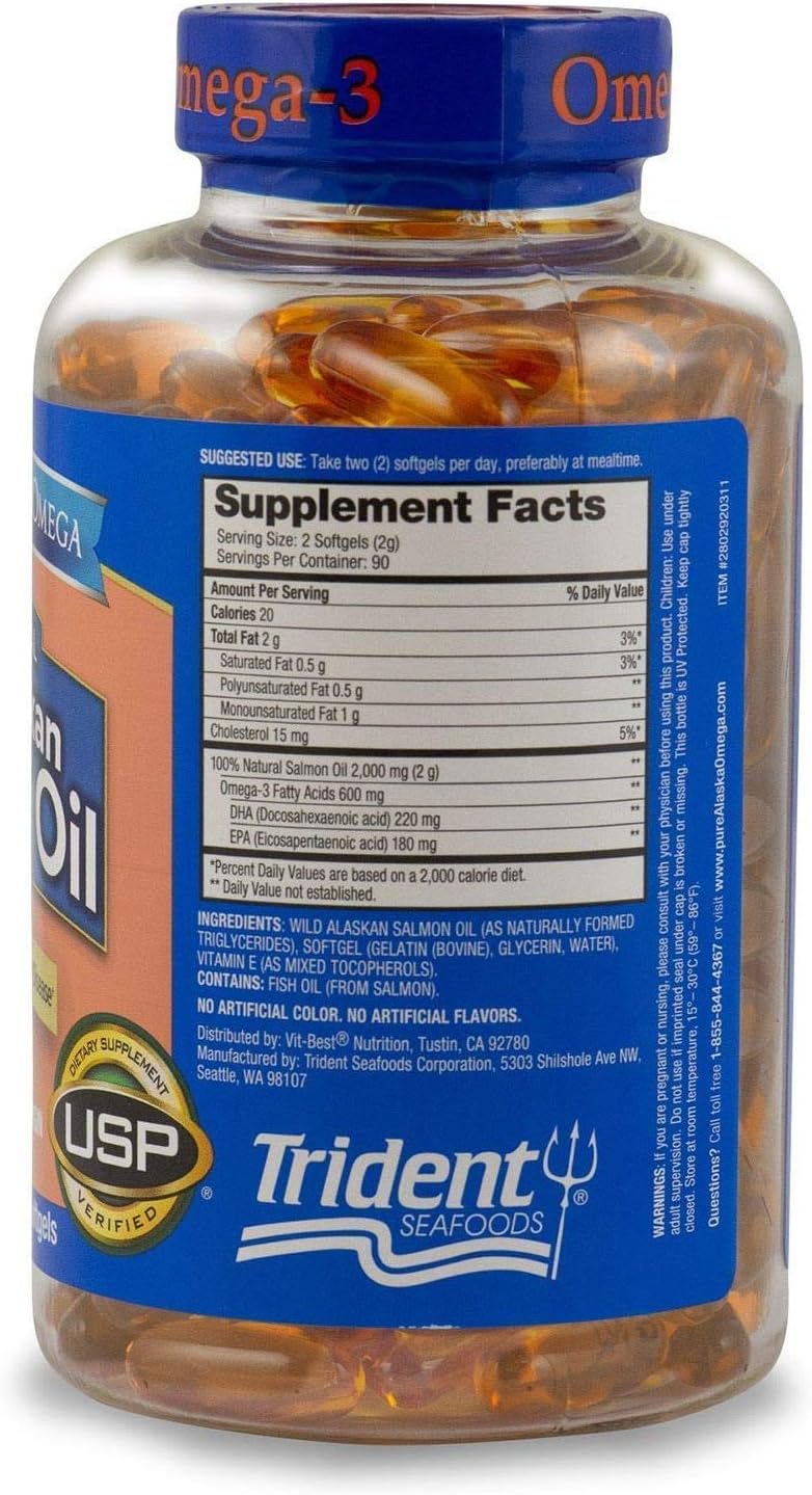 Wild Alaskan Salmon Oil Softgels - 1000mg, 180-Count - Pure Omega-3 from Alaska
